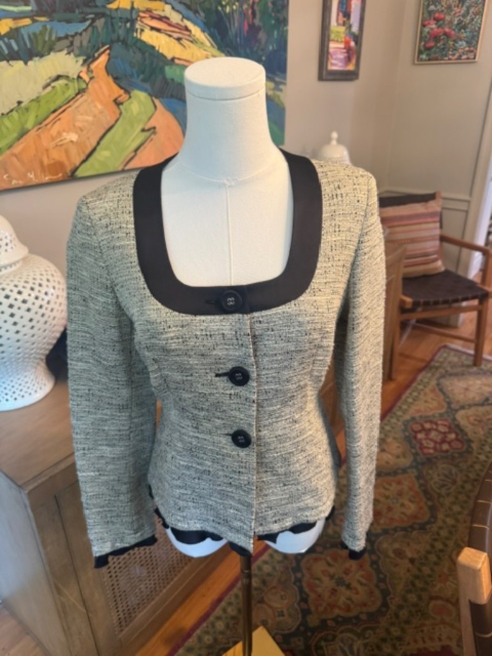 Max Mara Italy Wool Mohair Alpaca Tweed Cropped Jacket Blazer 38